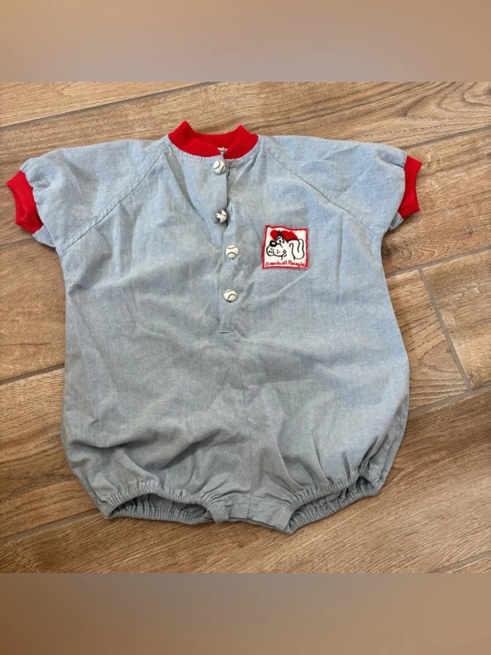 vintage 1980s Nana Basha cotton baseball romper features a 